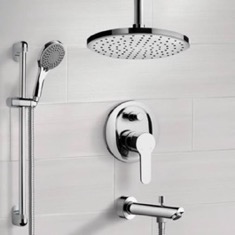 Tub and Shower Faucet Set with Handheld and Ceiling Rain Shower Head